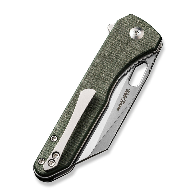 CIVIVI Nugz Flipper & Thumb Hole Knife Green Canvas Micarta Handle (3.17" Satin Finished 14C28N Blade) C23060 - 2