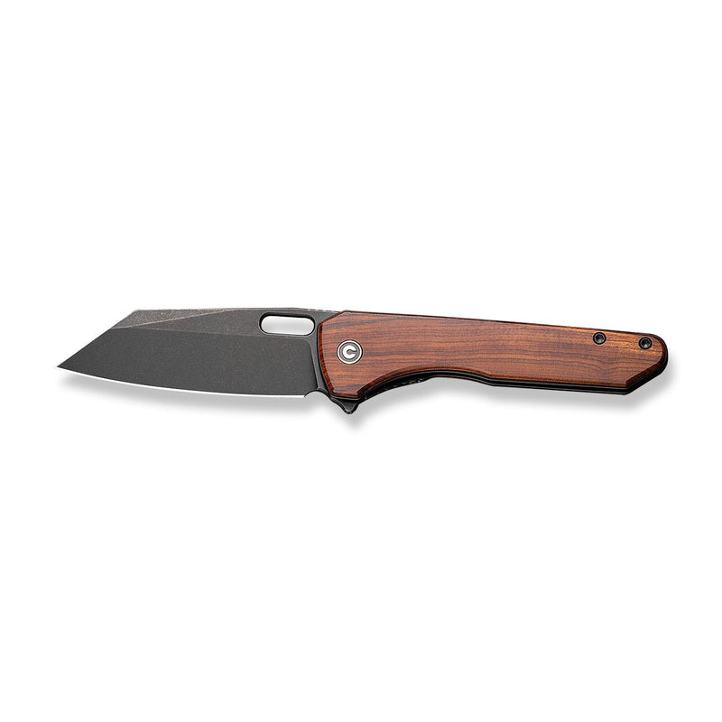 CIVIVI Nugz Flipper & Thumb Hole Knife Guibourtia Wood Handle (3.17" Black Stonewashed 14C28N Blade) C23060 - 3