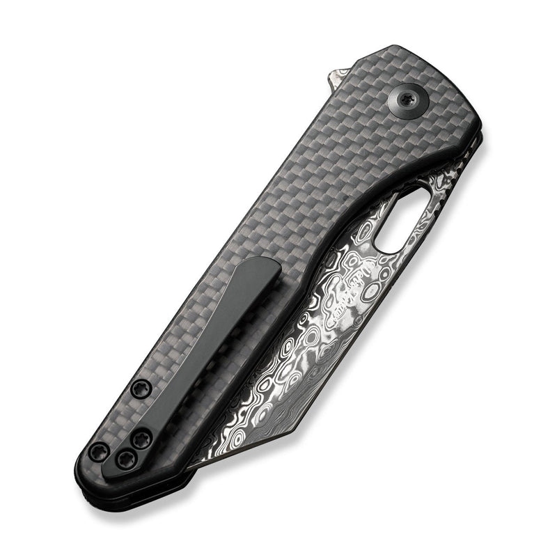 CIVIVI Nugz Flipper & Thumb Hole Knife Twill Carbon Fiber Overlay On Black G10 Handle (3.17" Damascus Blade) C23060 - DS1