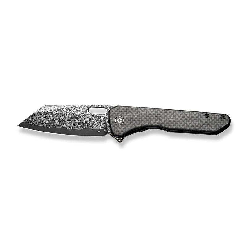 CIVIVI Nugz Flipper & Thumb Hole Knife Twill Carbon Fiber Overlay On Black G10 Handle (3.17" Damascus Blade) C23060 - DS1