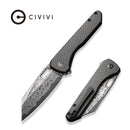 CIVIVI Nugz Flipper & Thumb Hole Knife Twill Carbon Fiber Overlay On Black G10 Handle (3.17" Damascus Blade) C23060 - DS1