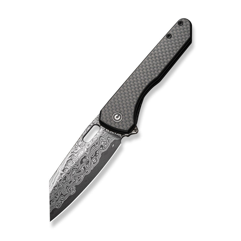 CIVIVI Nugz Flipper & Thumb Hole Knife Twill Carbon Fiber Overlay On Black G10 Handle (3.17" Damascus Blade) C23060 - DS1