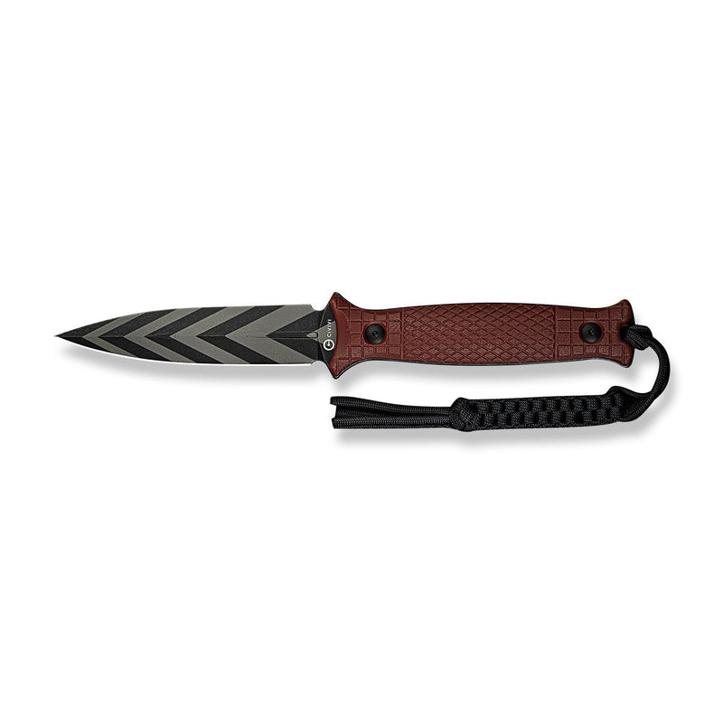 CIVIVI Perfrico Fixed Blade Knife Milled Burgundy G10 Handle (4.49" Black / Gray Striped 14C28N Blade) C23026 - 3, With 1PC Black Lanyard, Black Kydex Sheath & T - Clip