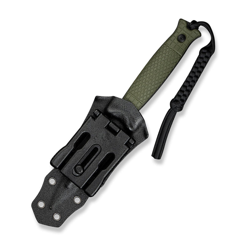 CIVIVI Perfrico Fixed Blade Knife Milled OD Green G10 Handle (4.49" Black Stonewashed 14C28N Blade) C23026 - 2, With 1PC Black Lanyard, Black Kydex Sheath & T - Clip