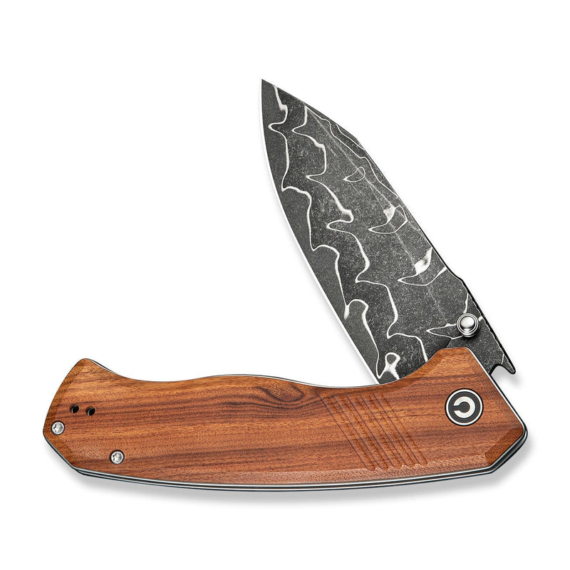 CIVIVI Placoid Flipper & Thumb Stud Knife Guibourtia Wood Handle (3.67" Damascus Blade) C23079 - DS1