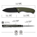 CIVIVI Placoid Flipper & Thumb Stud Knife OD Green Coarse G10 Handle (3.67" Black Stonewashed 14C28N Blade) C23079 - 3