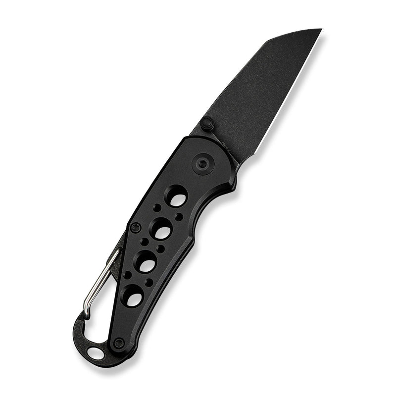 CIVIVI Pragma Thumb Stud & Button Lock Knife Black Aluminum Handle With S/S Carabiner And Bottle Opener (2.2" Black Stonewashed Nitro - V Blade) C23062B - 1