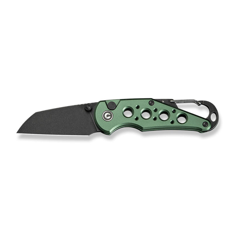 CIVIVI Pragma Thumb Stud & Button Lock Knife Green Aluminum Handle With S/S Carabiner And Bottle Opener (2.2" Black Stonewashed Nitro - V Blade) C23062B - 3