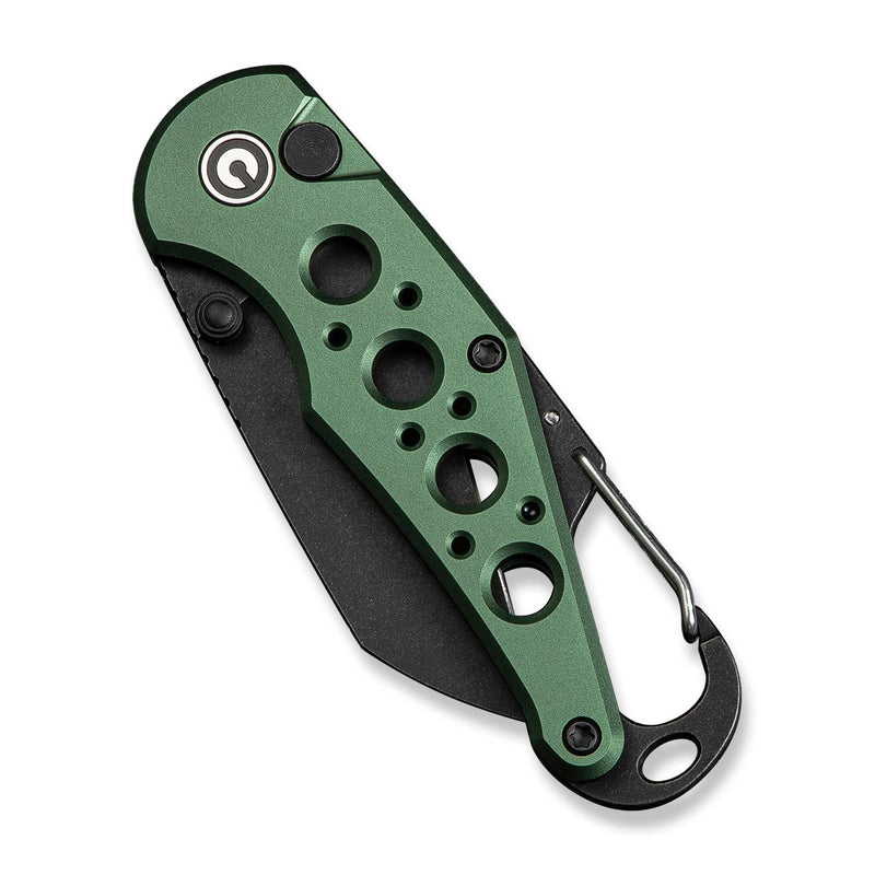 CIVIVI Pragma Thumb Stud & Button Lock Knife Green Aluminum Handle With S/S Carabiner And Bottle Opener (2.2" Black Stonewashed Nitro - V Blade) C23062B - 3