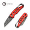 CIVIVI Pragma Thumb Stud & Button Lock Knife Red Aluminum Handle With S/S Carabiner And Bottle Opener (2.2" Damascus Blade) C23062B - DS1