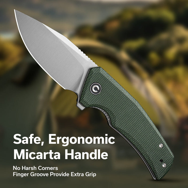 CIVIVI Regulatron Flipper Knife Green Canvas Micarta Handle (2.98" Satin Finished Nitro - V Blade) C23006 - 2