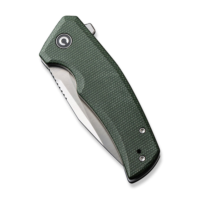 CIVIVI Regulatron Flipper Knife Green Canvas Micarta Handle (2.98" Satin Finished Nitro-V Blade) C23006-2