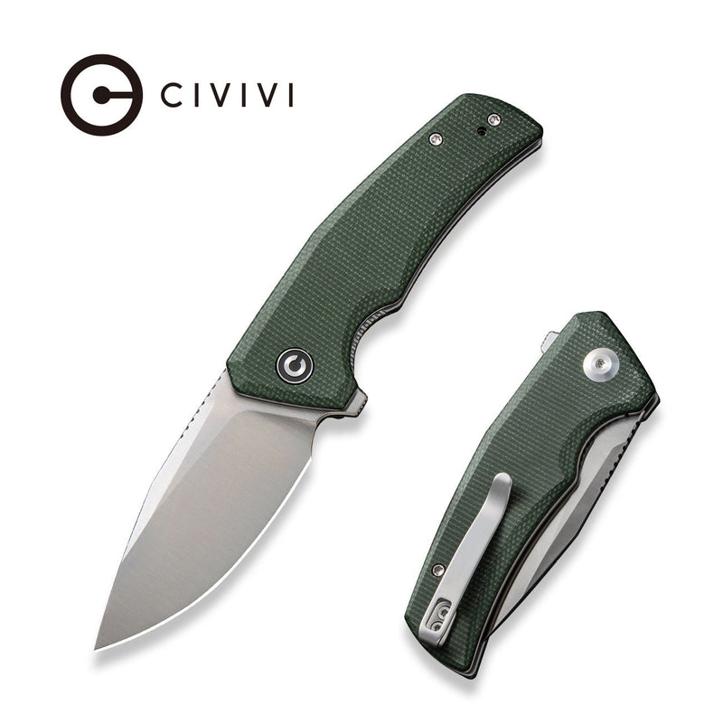 CIVIVI Regulatron Flipper Knife Green Canvas Micarta Handle (2.98" Satin Finished Nitro-V Blade) C23006-2