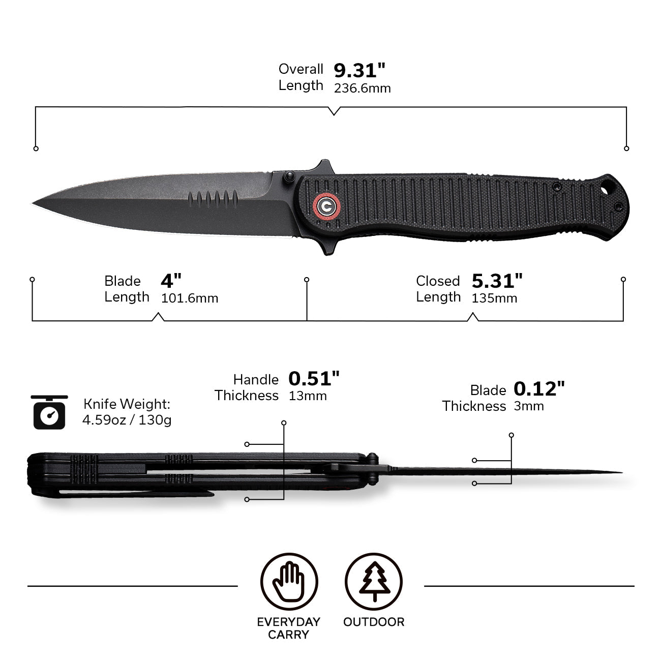 CIVIVI RS71 Flipper & Thumb Stud Knife G10 Handle Nitro-V