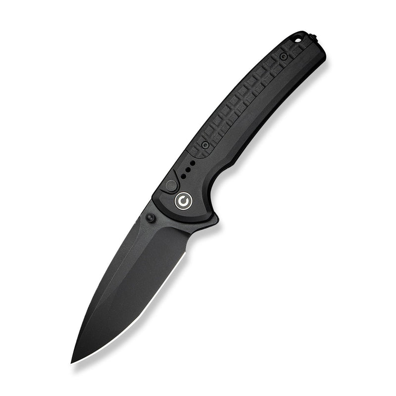 CIVIVI Sentinel Strike II Flipper & Thumb Stud & Button Lock Knife Black Aluminum Handle With Black FRN Integral Spacer (3.7" Black Stonewashed Nitro - V Blade) C22025D - 1