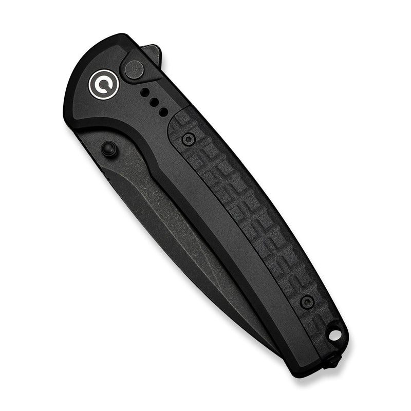 CIVIVI Sentinel Strike II Flipper & Thumb Stud & Button Lock Knife Black Aluminum Handle With Black FRN Integral Spacer (3.7" Black Stonewashed Nitro - V Blade) C22025D - 1