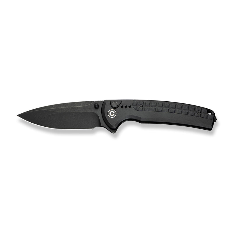 CIVIVI Sentinel Strike II Flipper & Thumb Stud & Button Lock Knife Black Aluminum Handle With Black FRN Integral Spacer (3.7" Black Stonewashed Nitro - V Blade) C22025D - 1