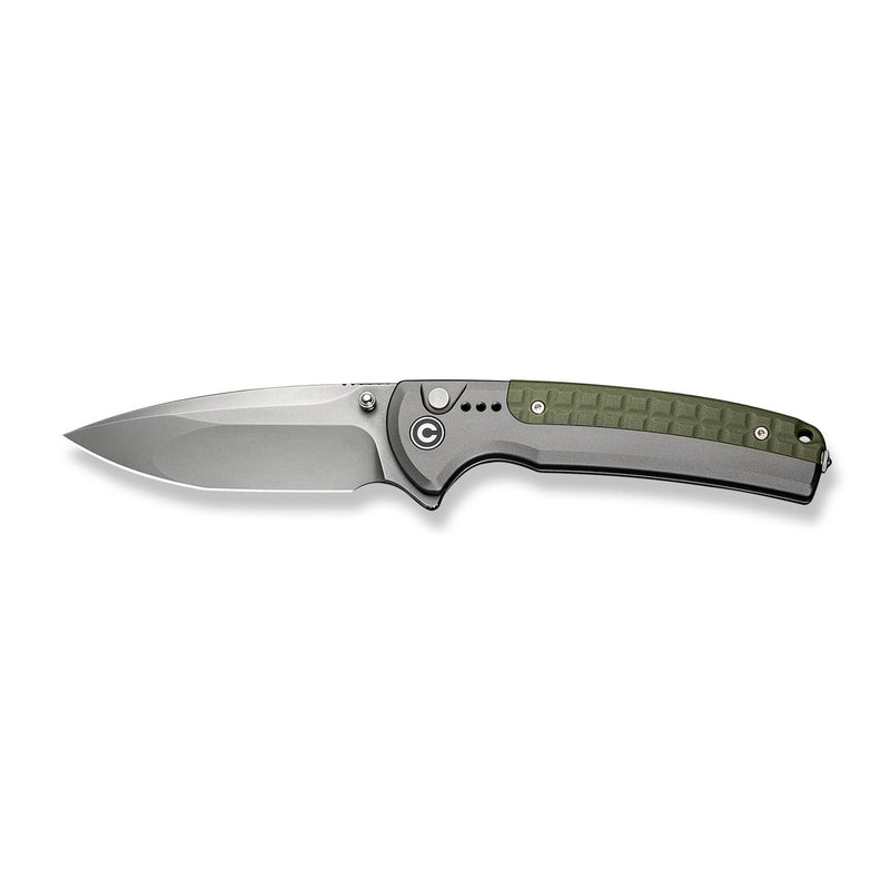 CIVIVI Sentinel Strike II Flipper & Thumb Stud & Button Lock Knife Gray Aluminum Handle With OD Green FRN Integral Spacer (3.7" Stonewashed Nitro - V Blade) C22025D - 2