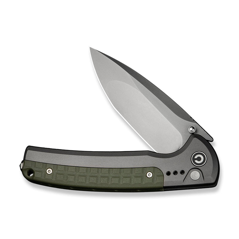 CIVIVI Sentinel Strike II Flipper & Thumb Stud & Button Lock Knife Gray Aluminum Handle With OD Green FRN Integral Spacer (3.7" Stonewashed Nitro - V Blade) C22025D - 2