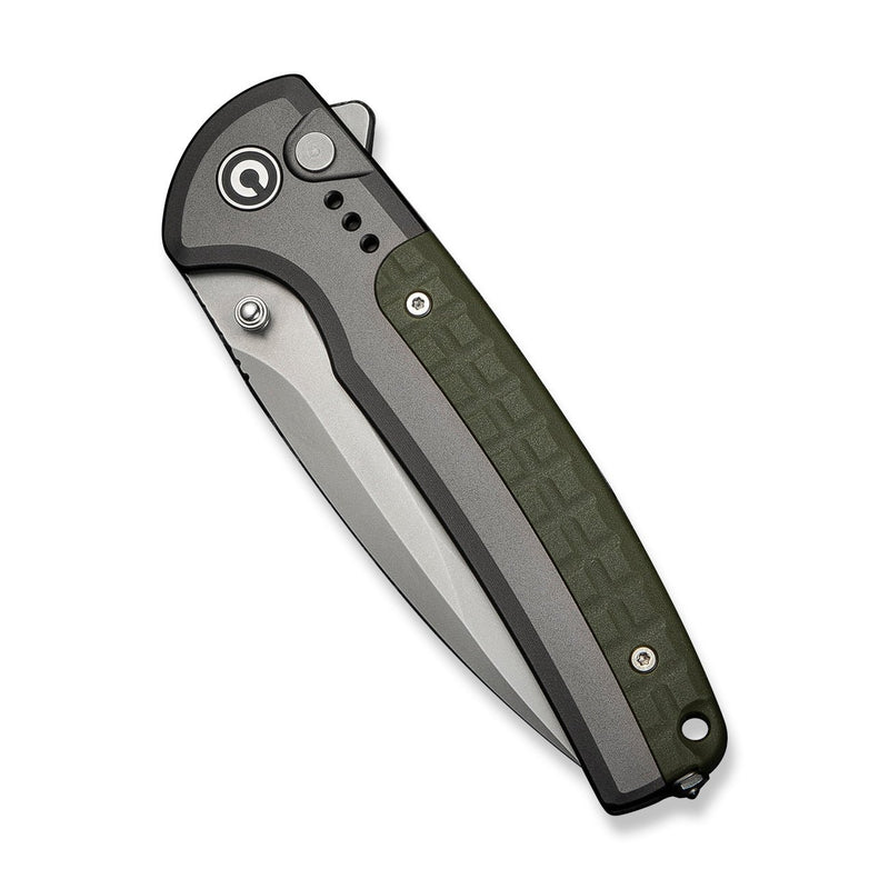 CIVIVI Sentinel Strike II Flipper & Thumb Stud & Button Lock Knife Gray Aluminum Handle With OD Green FRN Integral Spacer (3.7" Stonewashed Nitro - V Blade) C22025D - 2