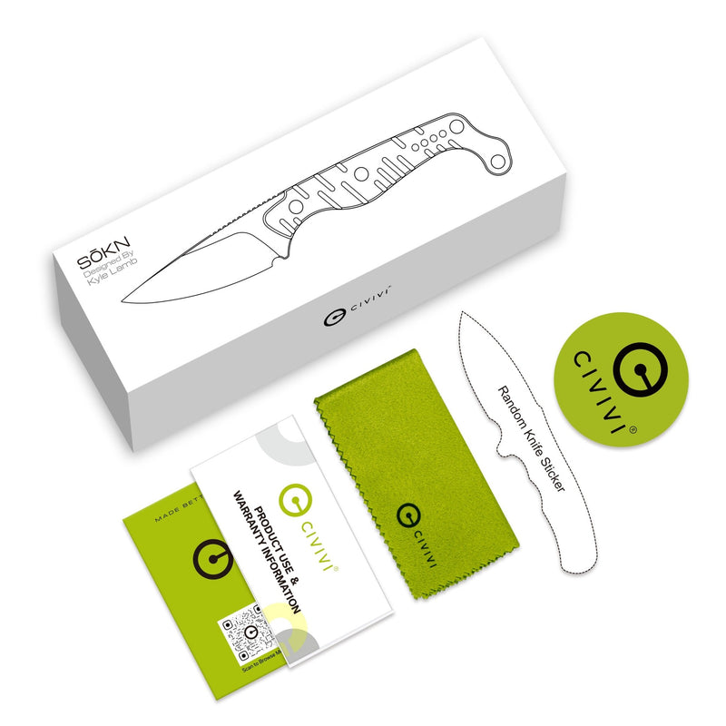 CIVIVI SŌKN Fixed Blade Knife Black G10 Handle (2.82" Stonewashed Nitro - V Blade) C22027 - 1