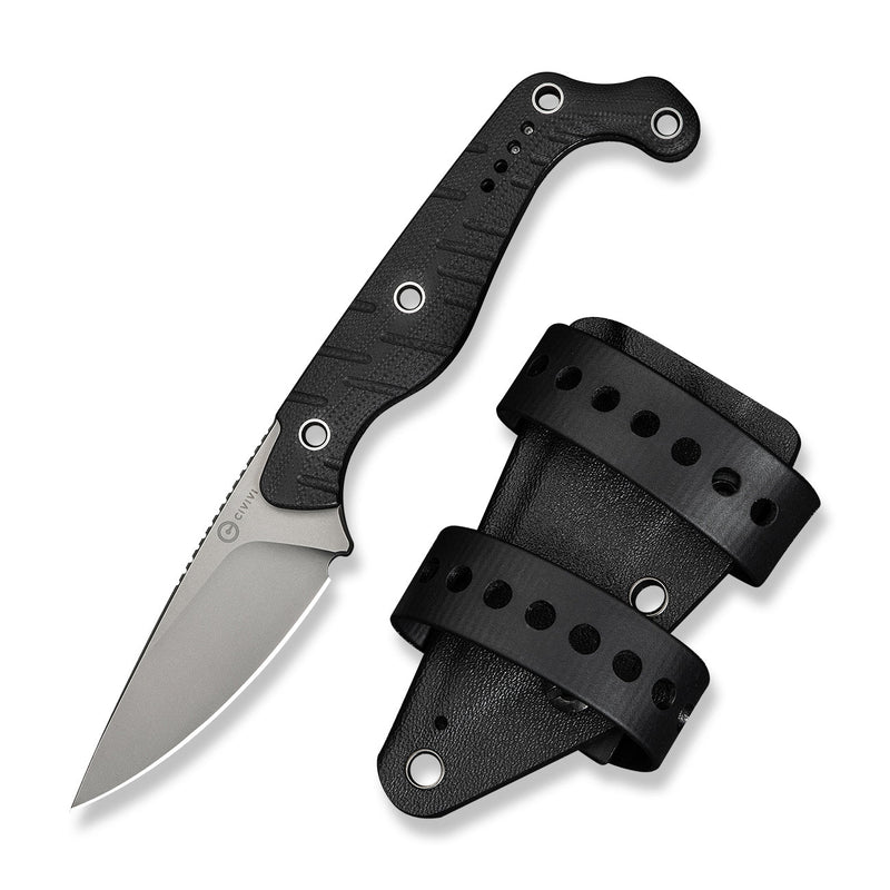 CIVIVI SŌKN Fixed Blade Knife Black G10 Handle (2.82" Stonewashed Nitro - V Blade) C22027 - 1
