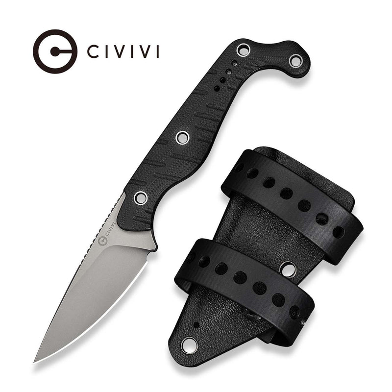 CIVIVI SŌKN Fixed Blade Knife Black G10 Handle (2.82" Stonewashed Nitro - V Blade) C22027 - 1