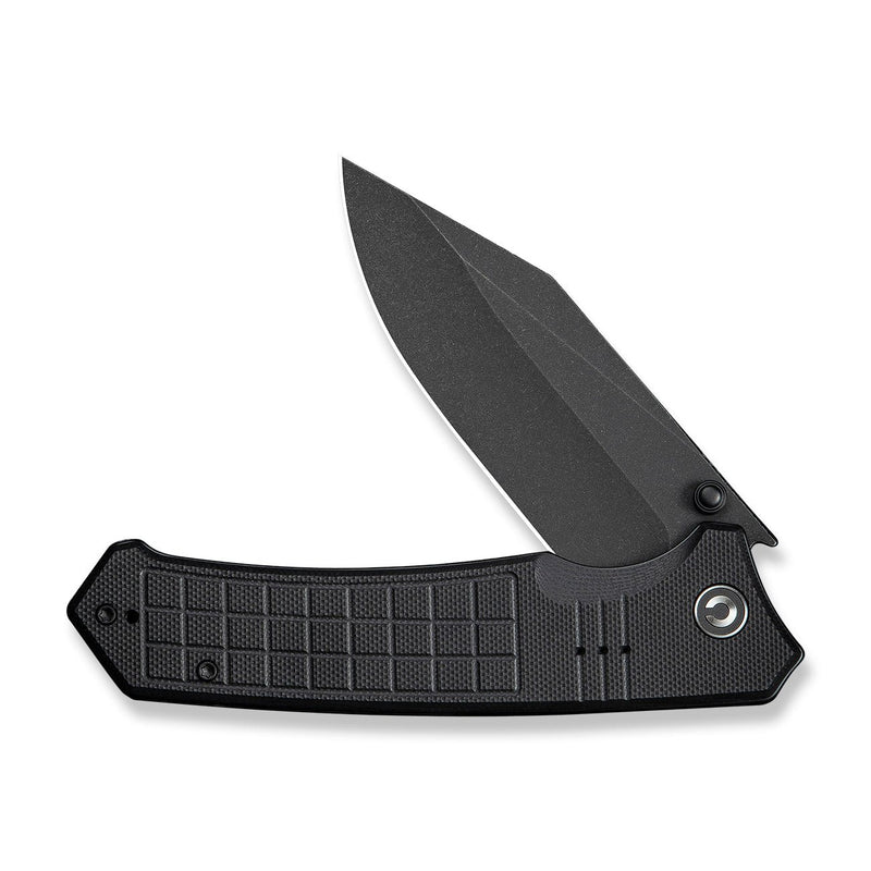 CIVIVI Tacticorix Flipper & Thumb Stud Knife Black G10 Handle (3.7" Black Stonewashed Nitro - V Blade) C23055 - 1