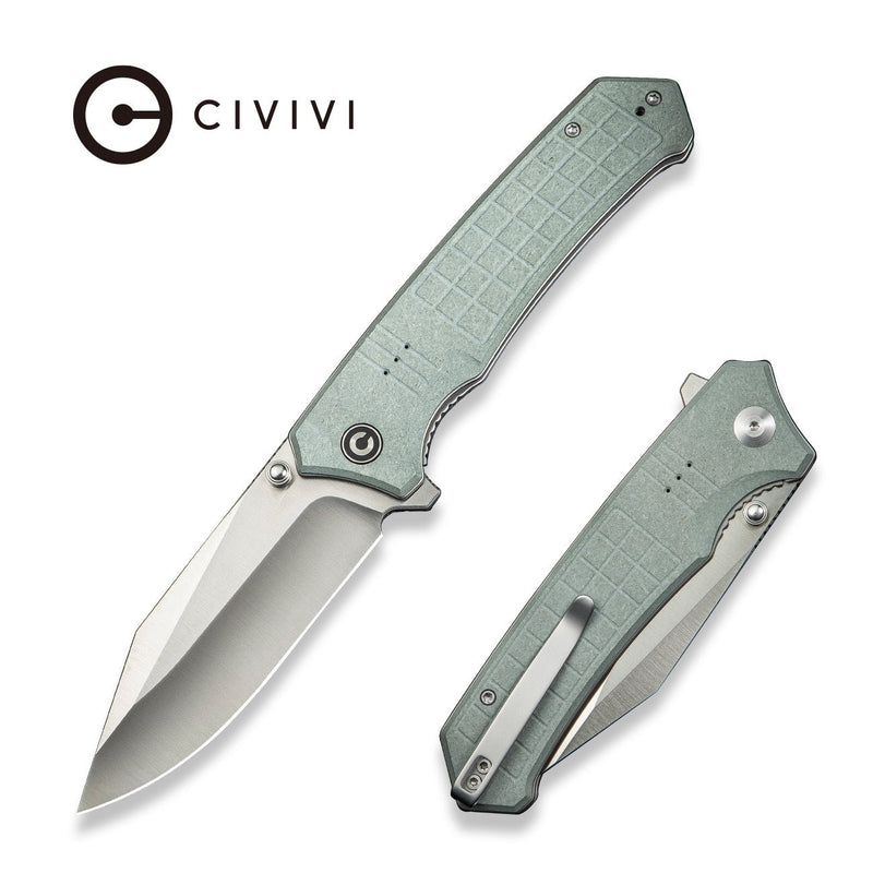 CIVIVI Tacticorix Flipper & Thumb Stud Knife Gray Shredded G10 Handle (3.7" Satin Finished Nitro - V Blade) C23055 - 3