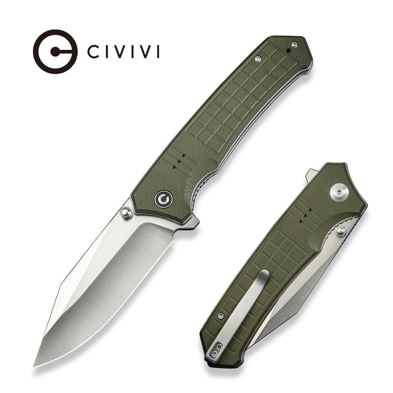 CIVIVI Tacticorix Flipper & Thumb Stud Knife OD Green G10 Handle (3.7" Satin Finished Nitro - V Blade) C23055 - 2