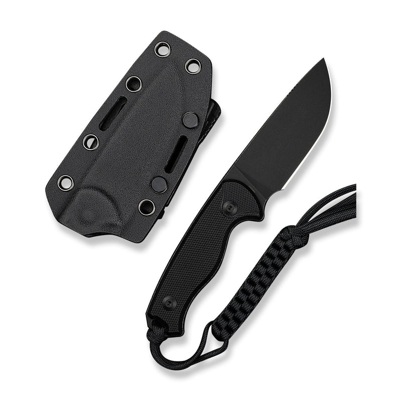 CIVIVI Timberbark Fixed Blade Knife Black G10 Handle (3.2" Black Stonewashed 14C28N Blade) C23094 - 1, With 1PC Black Lanyard, Black Kydex Sheath & T - Clip