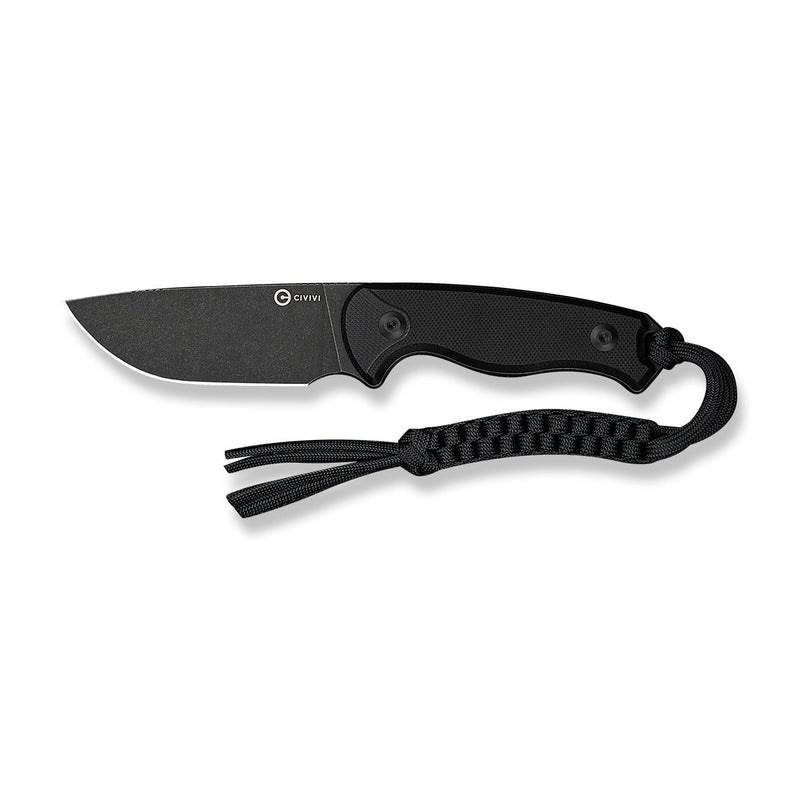 CIVIVI Timberbark Fixed Blade Knife Black G10 Handle (3.2" Black Stonewashed 14C28N Blade) C23094 - 1, With 1PC Black Lanyard, Black Kydex Sheath & T - Clip