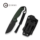 CIVIVI Timberbark Fixed Blade Knife Green Canvas Micarta Handle (3.2" Black Stonewashed 14C28N Blade) C23094 - 3, With 1PC Black Lanyard, Black Kydex Sheath & T - Clip