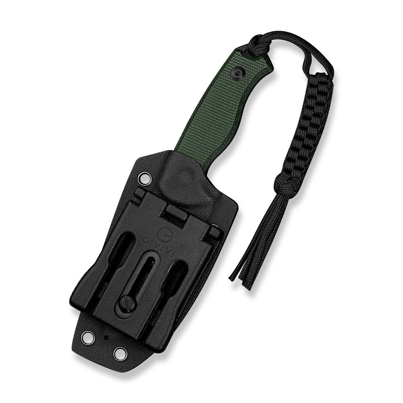 CIVIVI Timberbark Fixed Blade Knife Green Canvas Micarta Handle (3.2" Black Stonewashed 14C28N Blade) C23094 - 3, With 1PC Black Lanyard, Black Kydex Sheath & T - Clip