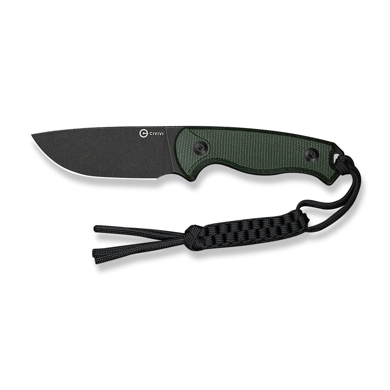 CIVIVI Timberbark Fixed Blade Knife Green Canvas Micarta Handle (3.2" Black Stonewashed 14C28N Blade) C23094 - 3, With 1PC Black Lanyard, Black Kydex Sheath & T - Clip