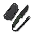 CIVIVI Timberbark Fixed Blade Knife Green Canvas Micarta Handle (3.2" Black Stonewashed 14C28N Blade) C23094 - 3, With 1PC Black Lanyard, Black Kydex Sheath & T - Clip