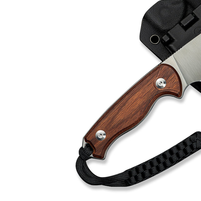 CIVIVI Timberbark Fixed Blade Knife Guibourtia Wood Handle (3.2" Satin Finished 14C28N Blade) C23094 - 4, With 1PC Black Lanyard, Black Kydex Sheath & T - Clip