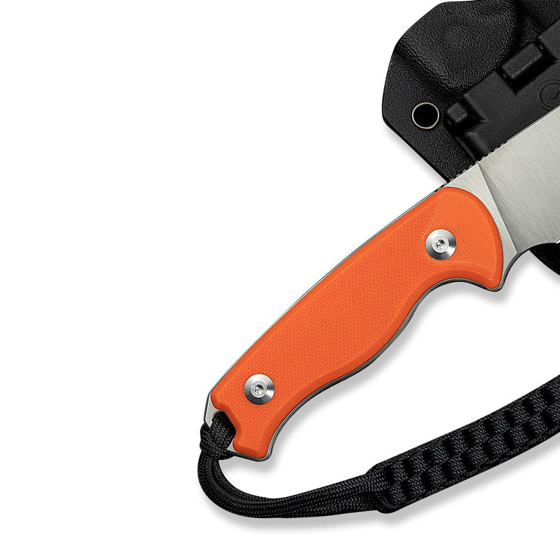 CIVIVI Timberbark Fixed Blade Knife Orange G10 Handle (3.2" Satin Finished 14C28N Blade) C23094 - 2, With 1PC Black Lanyard, Black Kydex Sheath & T - Clip