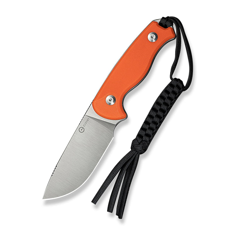 CIVIVI Timberbark Fixed Blade Knife Orange G10 Handle (3.2" Satin Finished 14C28N Blade) C23094 - 2, With 1PC Black Lanyard, Black Kydex Sheath & T - Clip