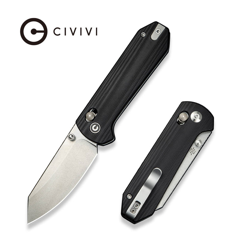 CIVIVI Yonder Thumb Stud & Crossbar Lock Knife Black G10 Handle (2.88" Stonewashed 14C28N Blade) C23073 - 1