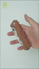 CIVIVI Photonix Flipper & Thumb Stud Knife Wood Handle (3.7" Damascus Blade) C23081B-DS1