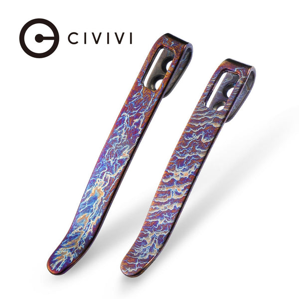 CIVIVI 2PCS Flamed Titanium Pocket Clips with Recessed Screw Hole