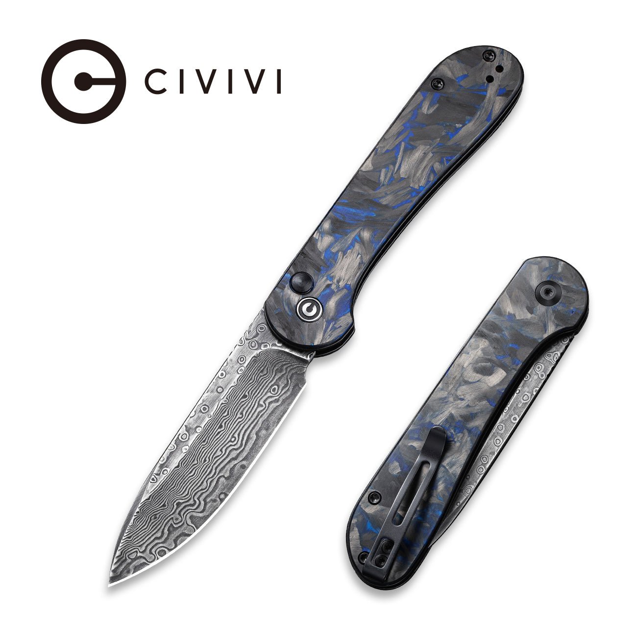 CIVIVIButtonLockElementumPocketKnifeCarbonFiberHandle(3.47"DamascusBlade)C2103DS-1