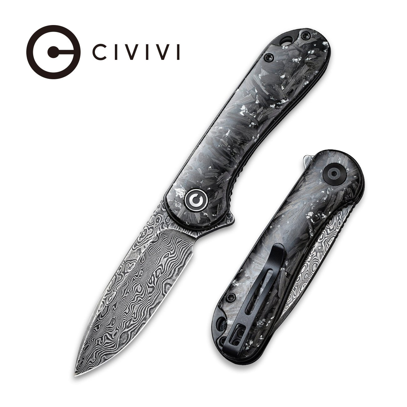 CIVIVIElementumFlipperKnifeCarbonFiberHandle(2.96"DamascusBlade)C907C-DS2